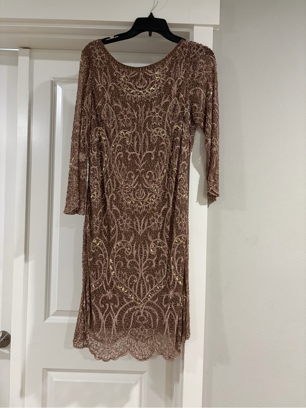 Pissaro Nights- Embellished Taupe-Beige Cocktail Dress with Beaded Detail